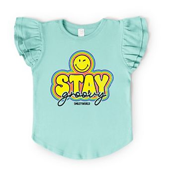 SmileyWorld Stay Groovy - Flutter Sleeve Graphic T-Shirt
