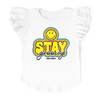 SmileyWorld Stay Groovy - Flutter Sleeve Graphic T-Shirt