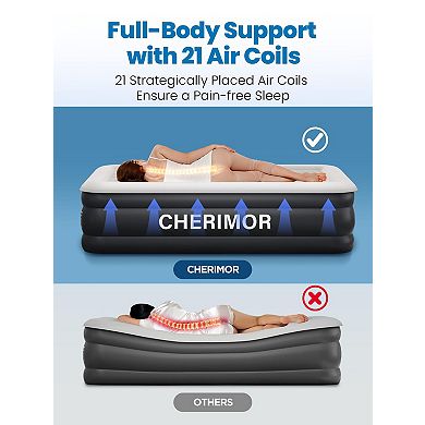 Cherimor, Twin XL Air Mattress, 18" High, Built-in Pump, Leak-Tested, Fast Inflate, 500 lb Support