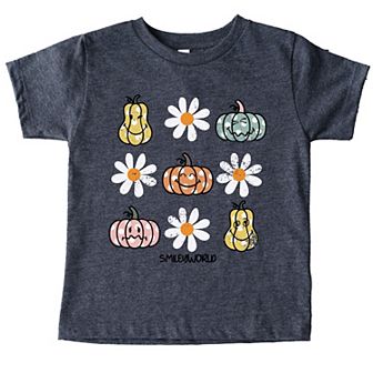 SmileyWorld Pumpkin Daisies Chart - Toddler Short Sleeve Graphic T-Shirt