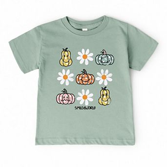SmileyWorld Pumpkin Daisies Chart - Toddler Short Sleeve Graphic T-Shirt