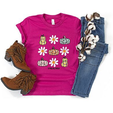 SmileyWorld Pumpkin Daisies Chart - Youth Short Sleeve Graphic T-Shirt