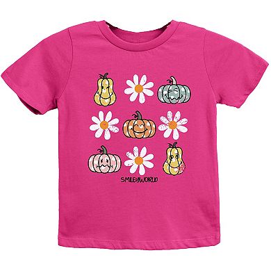 SmileyWorld Pumpkin Daisies Chart - Youth Short Sleeve Graphic T-Shirt