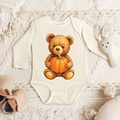 Watercolor Pumpkin Bear - Baby Long Sleeve Bodysuit