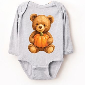 Watercolor Pumpkin Bear - Baby Long Sleeve Bodysuit