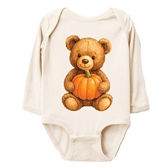 Watercolor Pumpkin Bear - Baby Long Sleeve Bodysuit