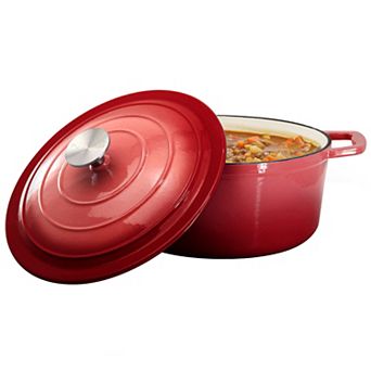 Megachef Pro 5-qt Round Enameled Cast Iron Casserole with Lid in Red