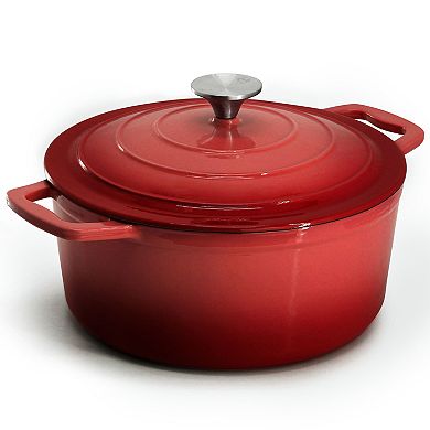 Megachef Pro 5 Quarts Round Enameled Cast Iron Casserole with Lid in Red