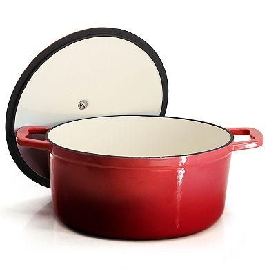 Megachef Pro 5 Quarts Round Enameled Cast Iron Casserole with Lid in Red