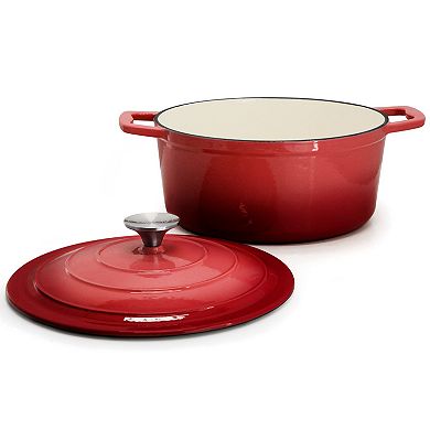 Megachef Pro 5 Quarts Round Enameled Cast Iron Casserole with Lid in Red
