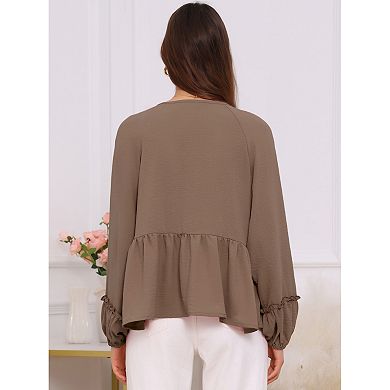 Women's Maternity High Low Tops Long Lantern Sleeve Boho Babydoll Ruffled Flowy Pregnancy Blouse