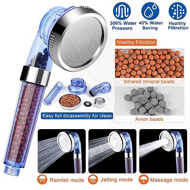 High-Pressure Ionic Filtration Shower Head with 3 Modes, Stone Beads & Water-Saving Design