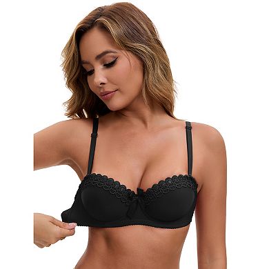 Women's Convertible Bra Half Cup French Underwire Maximizer Push Up Bow Decoration Lingerie