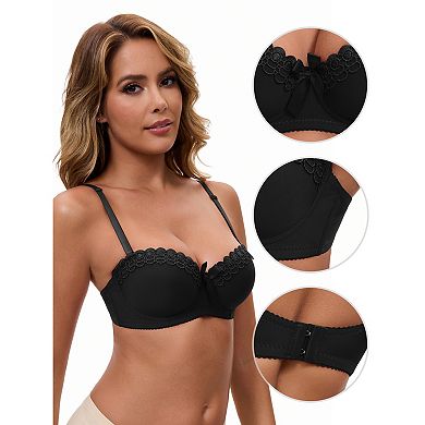 Women's Convertible Bra Half Cup French Underwire Maximizer Push Up Bow Decoration Lingerie