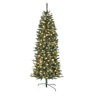 6/7.5/9/12Ft Pencil Christmas Tree - Dual-Color LED, Flocked PVC, Holiday Decoration