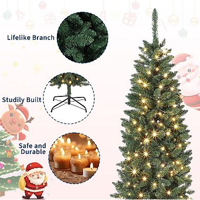 6/7.5/9/12Ft Pencil Christmas Tree - Dual-Color LED, Flocked PVC, Holiday Decoration