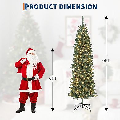 6/7.5/9/12Ft Pencil Christmas Tree - Dual-Color LED, Flocked PVC, Holiday Decoration