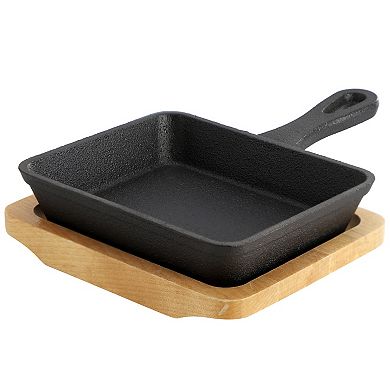 6 Piece Mini Cast Iron Square Pan with Wood Tray