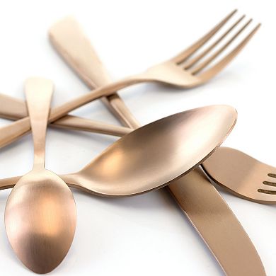 Gibbous 20 Piece Flatware Set, Stainless Steel Silverware Metal Service for 4 in Rose Gold Matte