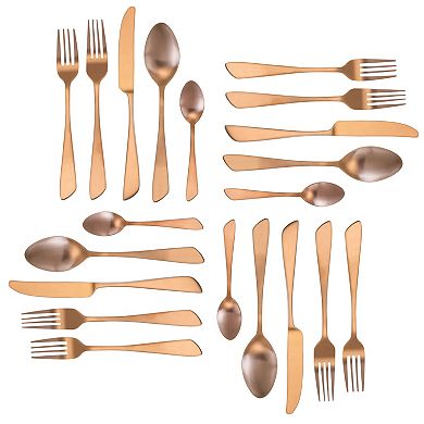 Gibbous 20 Piece Flatware Set, Stainless Steel Silverware Metal Service for 4 in Rose Gold Matte