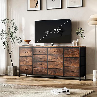 63 Inch 14 Drawer Fabric Dresser TV Stand with Power Outlet for 65/70/75  Inch TVs