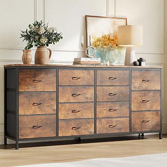 63 Inch 14 Drawer Fabric Dresser TV Stand with Power Outlet for 65/70/75 Inch TVs