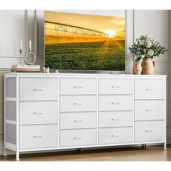 63 Inch 14 Drawer Fabric Dresser TV Stand with Power Outlet for 65/70/75 Inch TVs