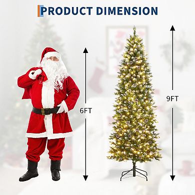 6/7.5/9/12ft Slim Pre-Lit Frosted Christmas Tree w/ Warm White LEDs & Stand