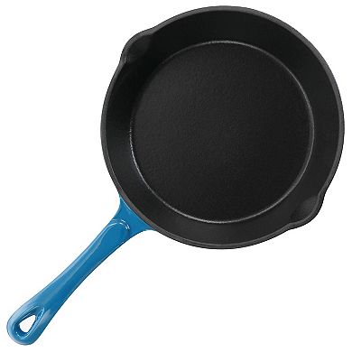 Megachef Pro Enameled Round 8 Inch PreSeasoned Cast Iron Frying Pan in Turquoise