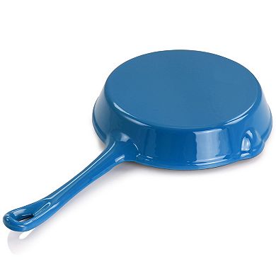 Megachef Pro Enameled Round 8 Inch PreSeasoned Cast Iron Frying Pan in Turquoise