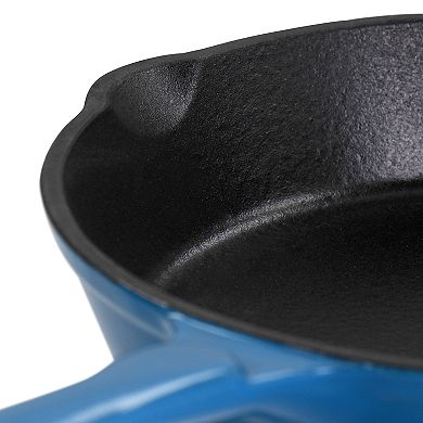 Megachef Pro Enameled Round 8 Inch PreSeasoned Cast Iron Frying Pan in Turquoise