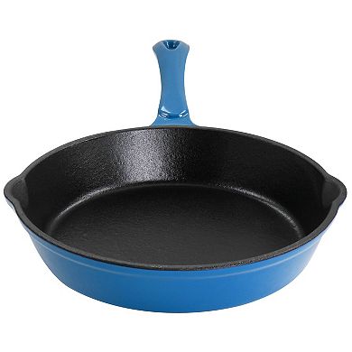 Megachef Pro Enameled Round 8 Inch PreSeasoned Cast Iron Frying Pan in Turquoise