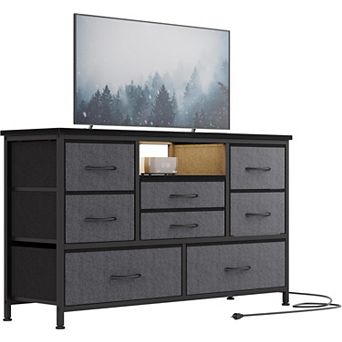 55 Inch 8-Drawer LED Dresser TV Stand with Power Outlet & 22 Light Modes, Wood Top