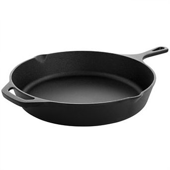 Megachef Pro 12 Inch Round Preseasoned Cast Iron Frying Pan in Black