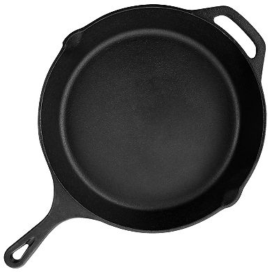 Megachef Pro 12 Inch Round Preseasoned Cast Iron Frying Pan in Black