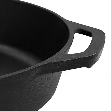 Megachef Pro 12 Inch Round Preseasoned Cast Iron Frying Pan in Black