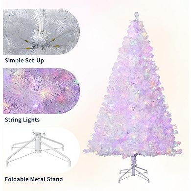 4.5/6/7.5/9Ft White Christmas Tree, Pre-Lit Warm White LEDs, Metal Stand