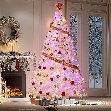 4.5/6/7.5/9Ft White Christmas Tree, Pre-Lit Warm White LEDs, Metal Stand