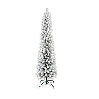 Garvee 6FT Flocked Pencil Christmas Tree - Skinny Snowy Design, Green & White