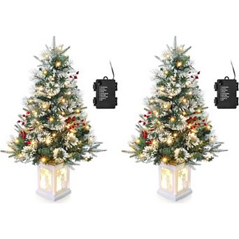 Garvee 2 pc 3ft Snow Flocked Christmas Trees -Snowman Light Box Base, 78 Warm LEDs, 8 Modes