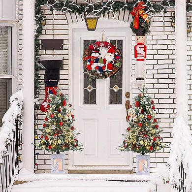 Garvee 2PC 3ft Snow Flocked Christmas Trees -Snowman Light Box Base, 78 Warm LEDs, 8 Modes