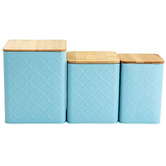 Megachef Pro 3 pc Square Iron Kitchen Canister Set with Bamboo Lids in Turquoise