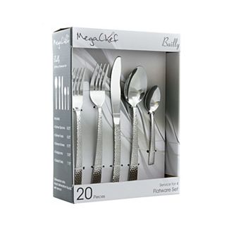 MegaChef Baily 20 pc Flatware Utensil Set, Stainless Steel Silverware Metal in Silver