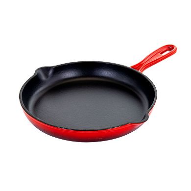 Megachef Pro Round 10.25 Inch Enameled Cast Iron Skillet in Red
