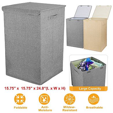 Foldable Laundry Hamper with Lid and Handles, Clothes Basket Storage Organizer