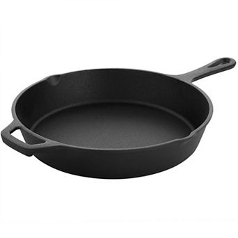 Megachef Pro 10 Inch Round Preseasoned Cast Iron Frying Pan with Handle in Black