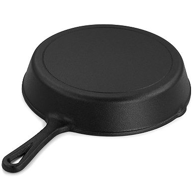 Megachef Pro 10 Inch Round Preseasoned Cast Iron Frying Pan with Handle in Black