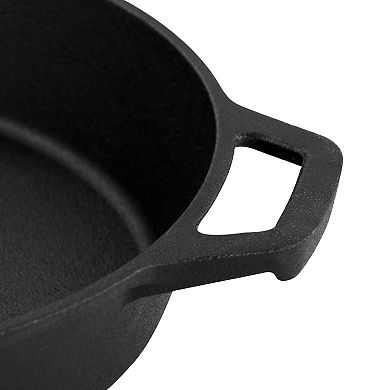 Megachef Pro 10 Inch Round Preseasoned Cast Iron Frying Pan with Handle in Black