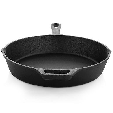 Megachef Pro 10 Inch Round Preseasoned Cast Iron Frying Pan with Handle in Black