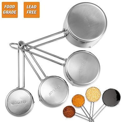 4Pcs Stainless Steel Measuring Cups and Spoons Set Stackable Kitchen Tools for Cooking & Baking